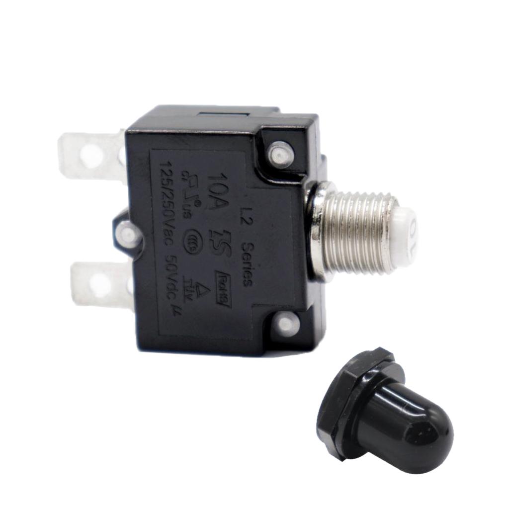 10Amp Manual Reset Overload Switch Switch 125/250V 50VDC Thermal Circuit Breaker with Bl K Waterproof Cap