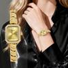 Diamantbesetzte quadratische Platte Damenuhr Leichter Luxus Perlen Goldene Damenuhr Wasserdicht Temperament Damen Premium Uhr