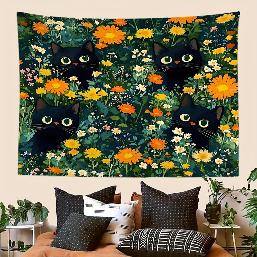 

Black Cats in Flower Garden Tapestry - Whimsical Art Design, Perfect Gift for Home and Dormitory, adorable Wall Decorations 70x70cm