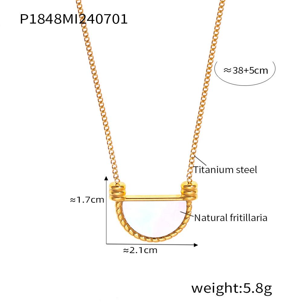 French Retro Geometric White Mother-of-Pearl Pendant Clavicle Chain Earrings In Titanium Steel and 18K Gold for Women