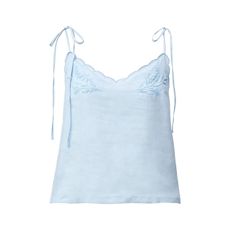 GREEN BELT Embroidered Ramie Camisole Top M