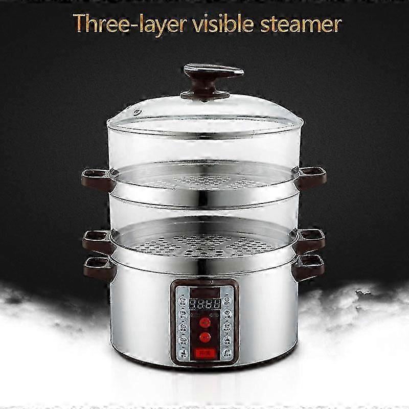 Adjustable Multi-Layer Electric Steamer with Smart Transparent Lid for Efficient Cooking