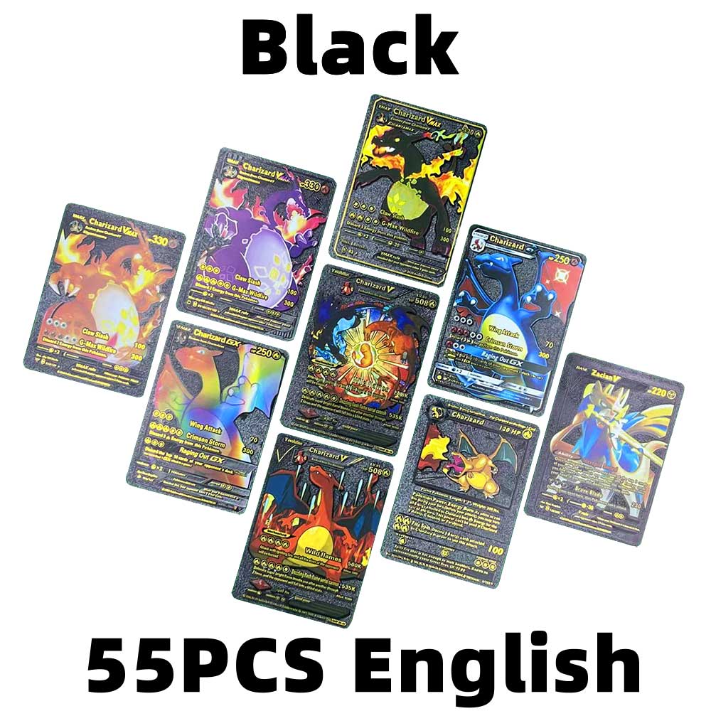 Lot De 55 Cartes Pokémon VMAX Dorées - Cartes Shiny Non Répétitives - Collection, Jeu, Cadeau Enfant