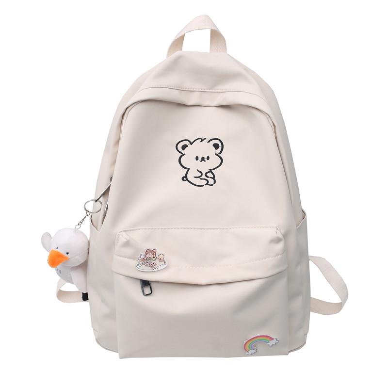 Japanese Ulzzang Style Cute Cartoon Bear Embroidery Soft Girl Backpack