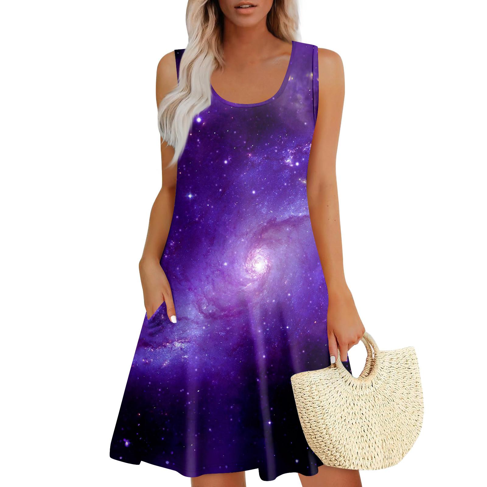 

Женские летние платья Пасхальный принт Свободные сарафаны без рукавов с U-образным вырезом Платье с карманами L