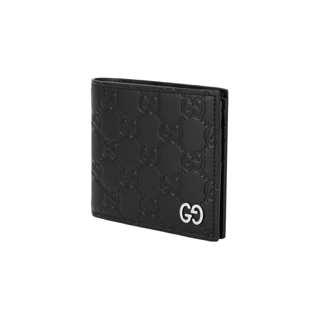 Gucci GG Embossed Leather Bifold Wallet With Metal Logo For Men Daily Use