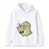 Kids Boys Girls Cute Dinosaur Bubble Tea Printed Pullover Hoodie, Soft Casual Long Sleeve Hooded Sweatshirt for Little Children Daily Wear