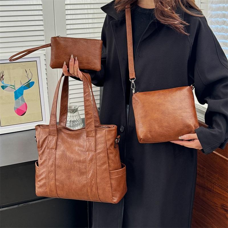Damska torba wieloczęściowa o dużej pojemności na ramię, miękka skórzana torebka