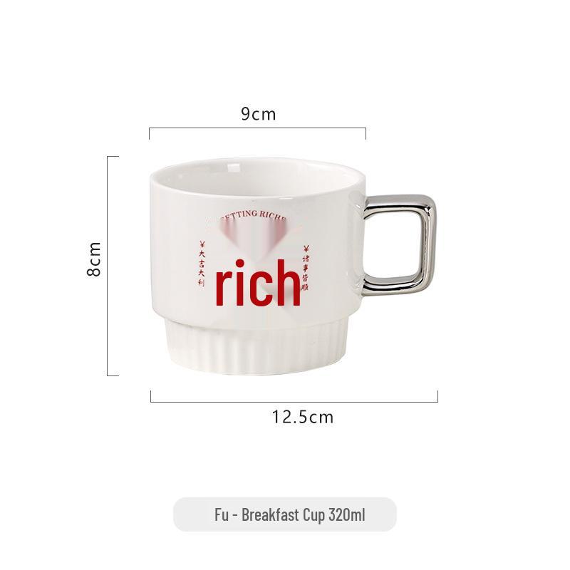 Light Luxury Silver Ceramic Breakfast Tea Mug - Mahjong FaFa 320 ml