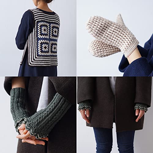 Harawoo Strickwurm HUG Mittleres Garn, 5 Knäuel, 30g (Ca.. 92m), Hergestellt in Japan, Bio-Wolle, Grau