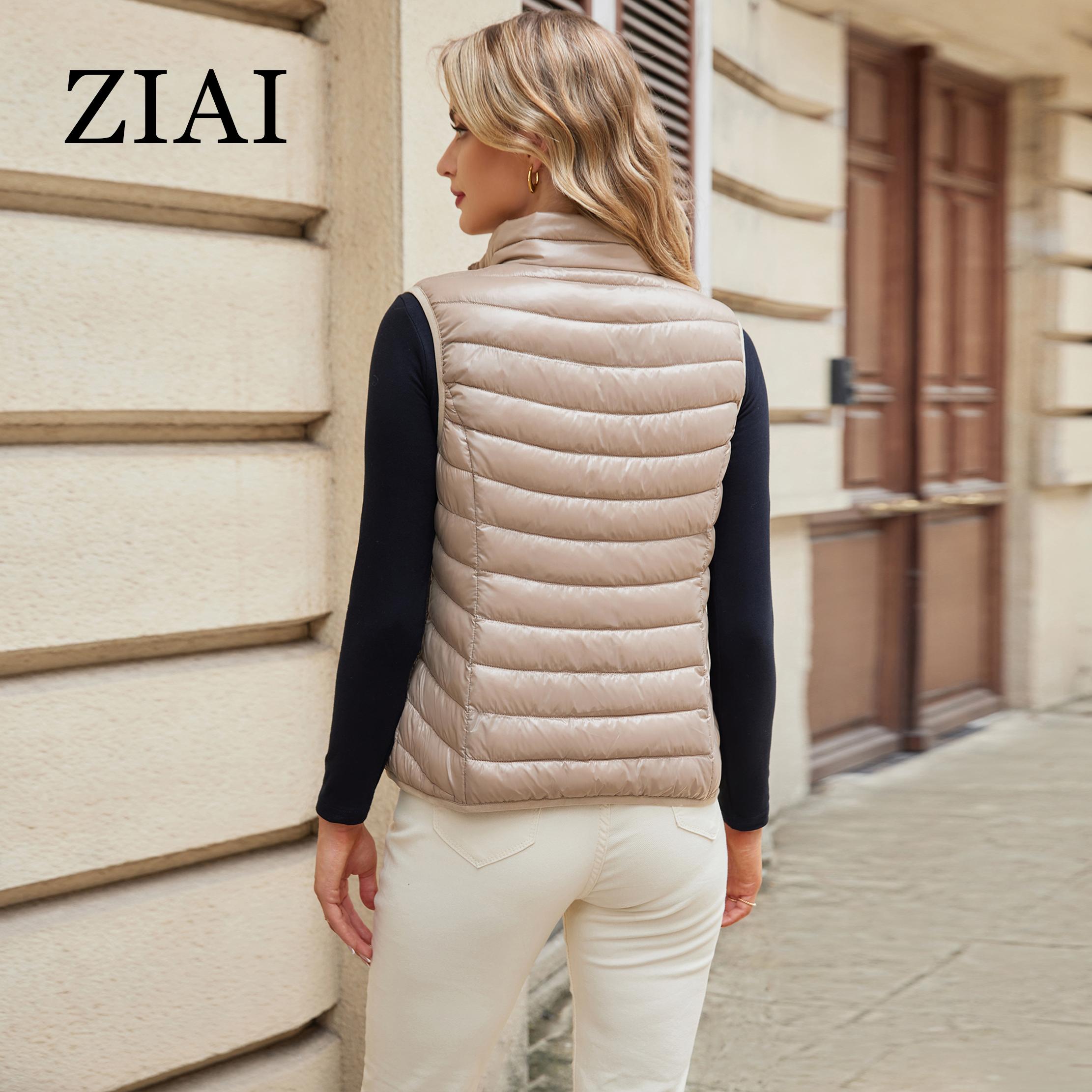 ZIAI Новые женские ультралегкие пуховые жилеты Приталенная куртка-пуховик без рукавов — фото 7