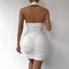 Women Evening Party Halter Deep V Neck Sexy Pleated Package Hip One Piece Dress