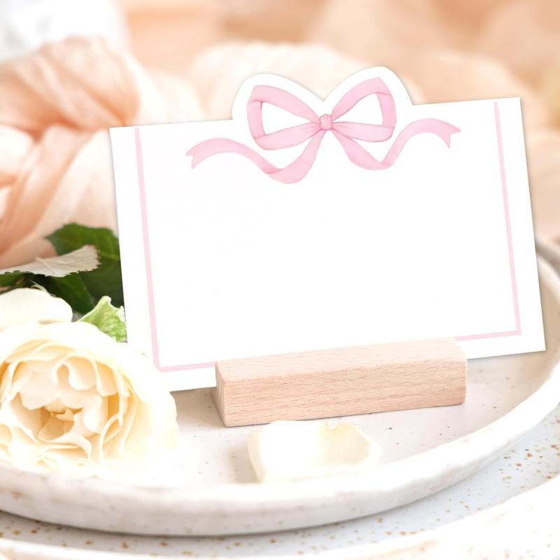 50pcs Pink Bow Seat Card Wedding Guest Name Seat Card Birthday Party Desktop Decoration Gift Card,Tea Party Decoration Supplies