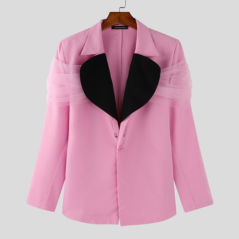 

INCERUN Чоловічі повсякденні вечірні блейзери з довгими рукавами в стилі печворк XL рожевий