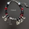 BTS ARMY Beaded Bracelet: K-Pop Bangtan Boys Inspired Jewelry with Member Initial Charms, Black Onyx & Red Crystal Beads, Adjustable Fan Gift