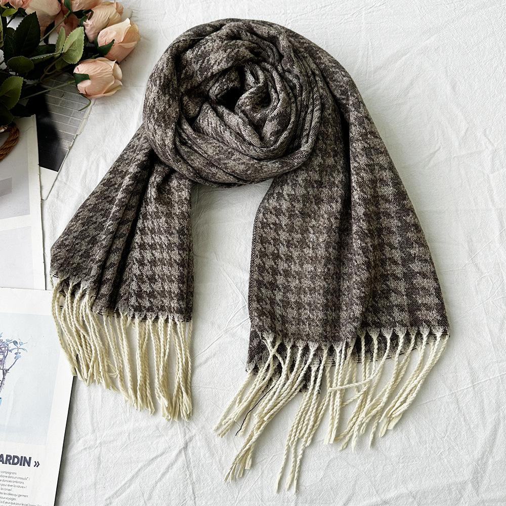 Winter Scarf for Women High End Fashion Houndstooth Shawl  Long Tassel Imitation Cashmere Men's Warm Scarf
