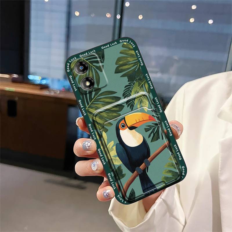 Dirt-resistant TPU Phone Case For MOTO E13 Graffiti Anti-dust Back Cover Cover Cartoon Soft Case Card Slot Cute Card Bag