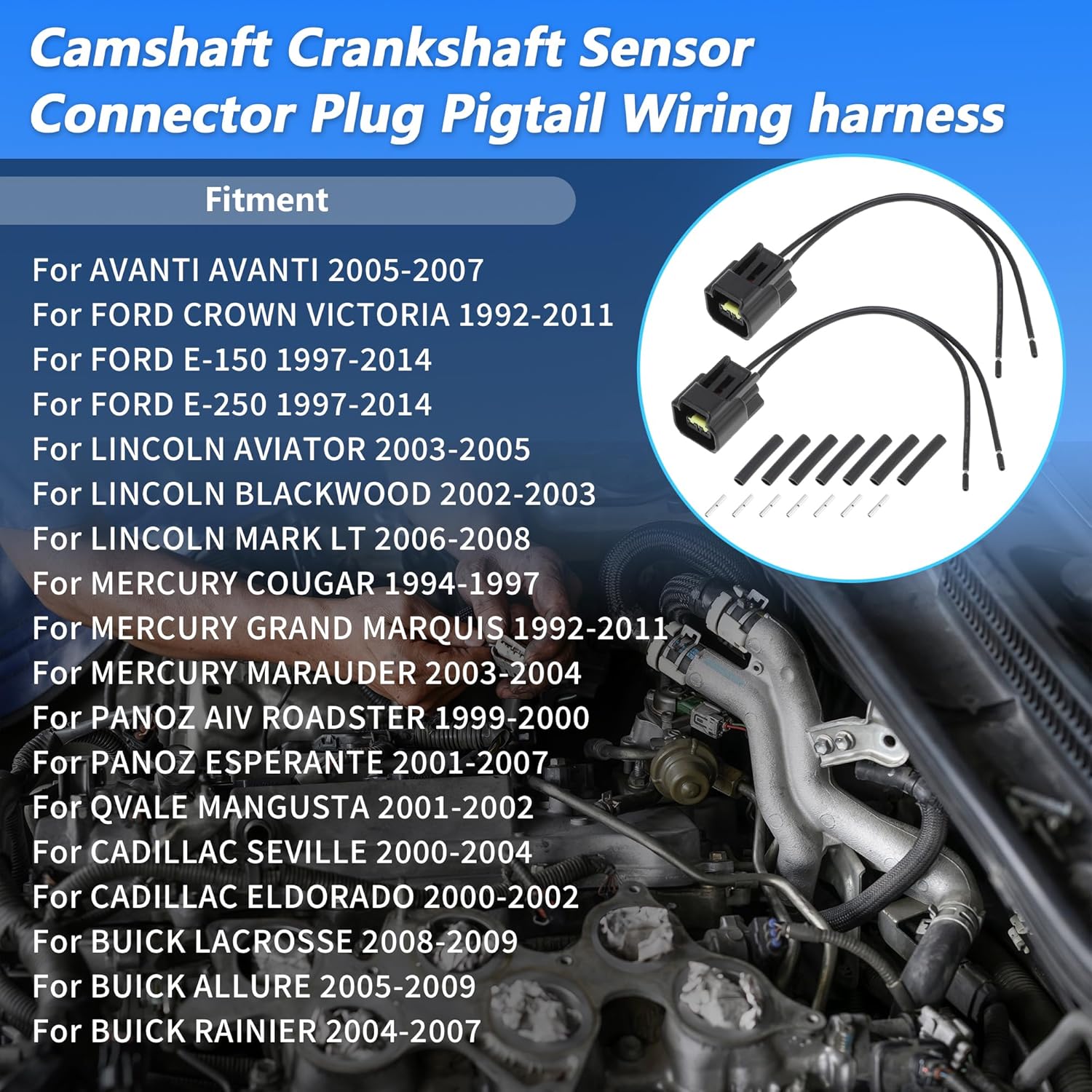 

2Pcs Camshaft Position Sensor Connector Plug Pigtail Wiring harness w/Terminals for Ford F-150 F-250 Camshaft Sensor Female Connector for Lincoln