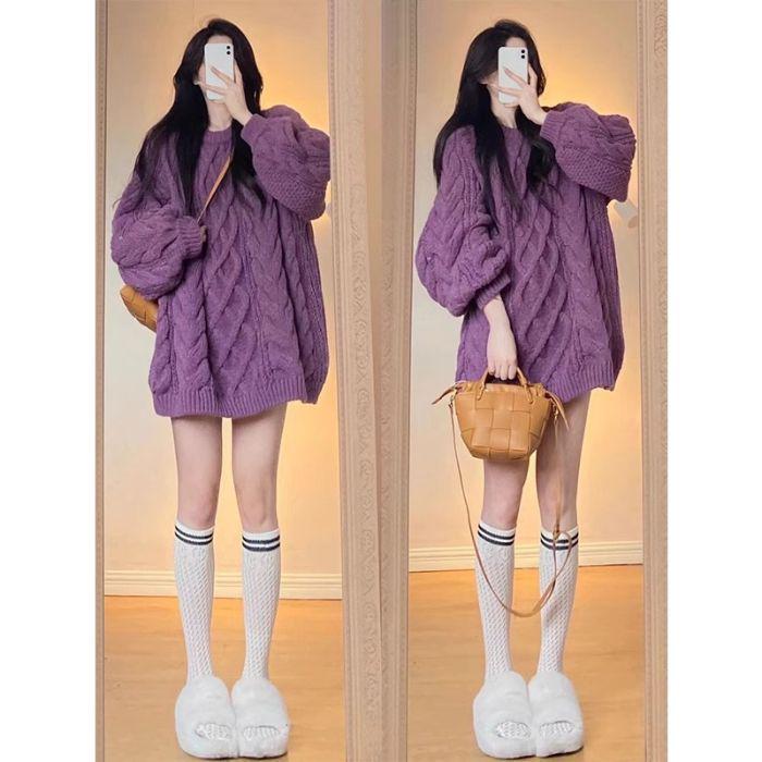 Women's Red High-End Loose Knit Sweater - Lazy Style for Spring, Autumn, Winter 2025