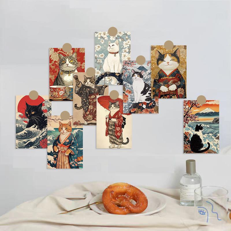 10PCS Vintage Japanese Cat Colored Paper Stickers Aesthetic DIY Children's Decoration Scrapbooking Stationery Supplies