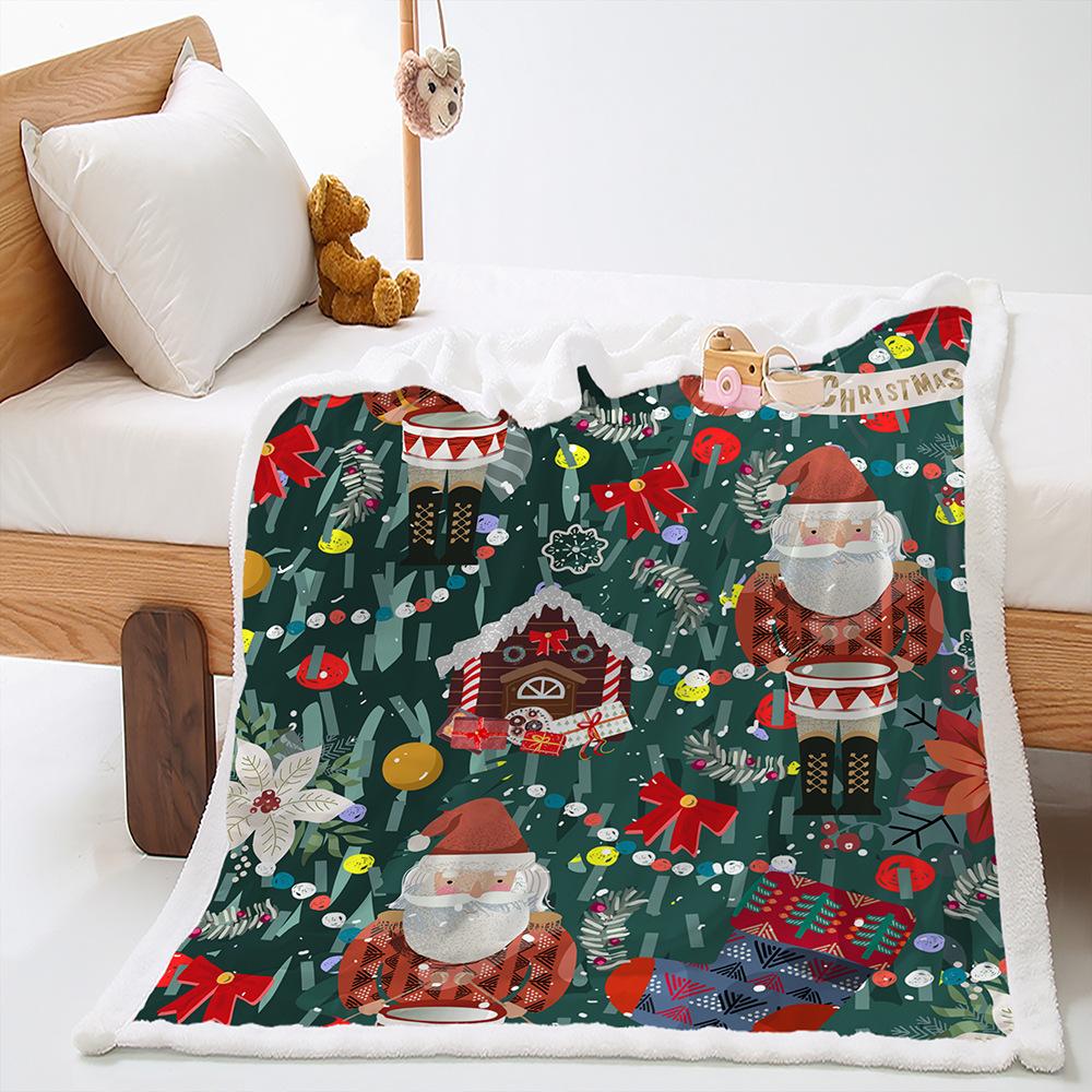 2D Digital Printed Blanket Christmas Thickened Lamb Fleece Crystal Fleece Blanket