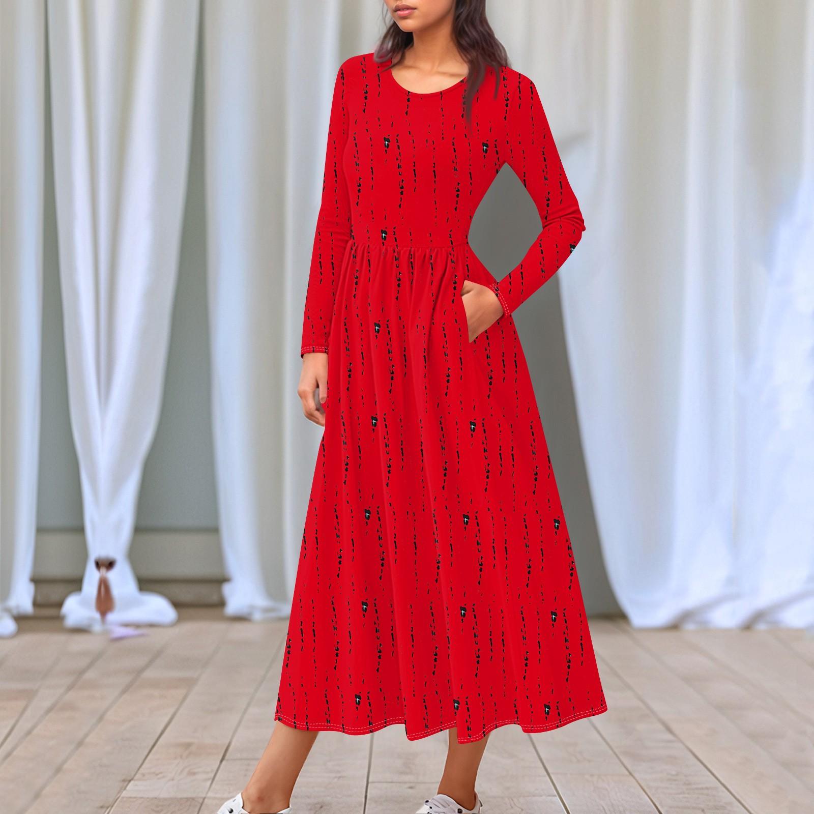 

Women s Floral,Gradient Print Midi Boho Dress Casual Long Sleeve Flowy Smocked Dresses With Pocket Holiday Dresses for Women XL червоний