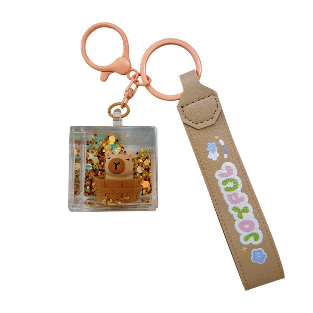 Transparent Capybara Quicksand Bottle Keychain Quicksand Bottle Capybara Key Chain  Birthday Gift
