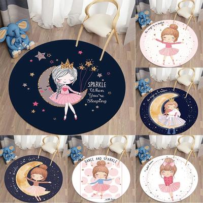 Cartoon Ballet Girl Round Carpet Moon Princess Print Rug For Children's Room Sofa Living Room Balcony Corridor Decor Floor Mat