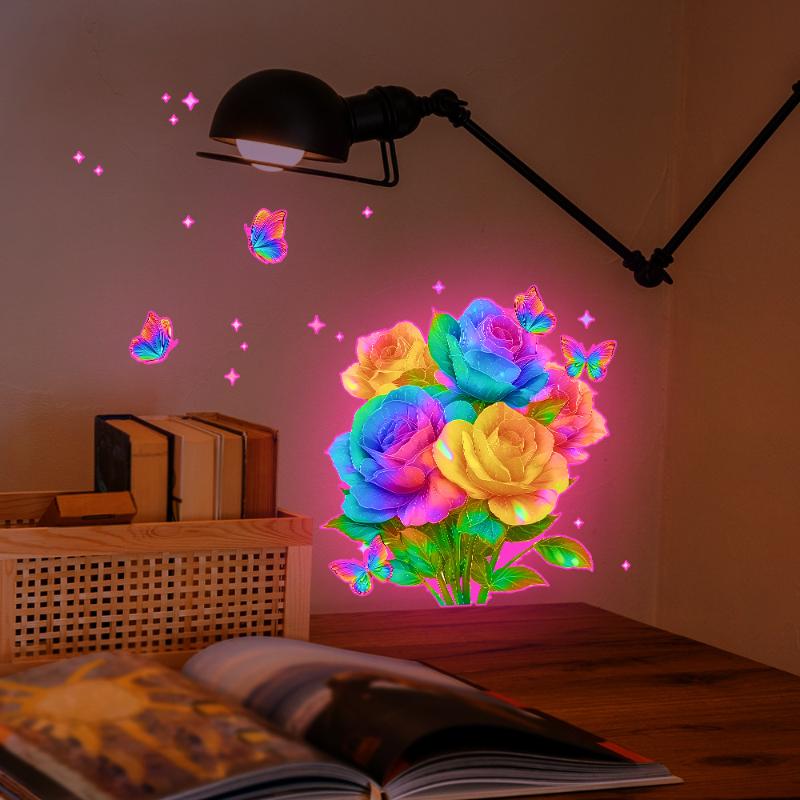 Ljusblommig Toalettklistermärke Nattlampa Blommig Väggdekal Badrum Sovrumsklistermärke Självhäftande PVC Vattentät Heminredning