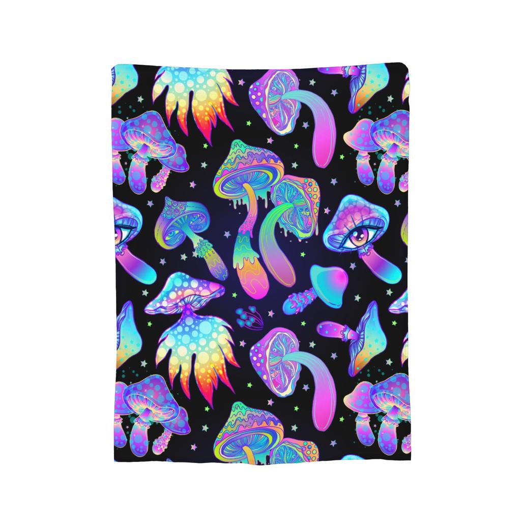 Bright Psychedelic Mushrooms Blanket Coral Fleece Plush Spring/Autumn  Multi-function Soft Throw Blanket for Bed Car Quilt
