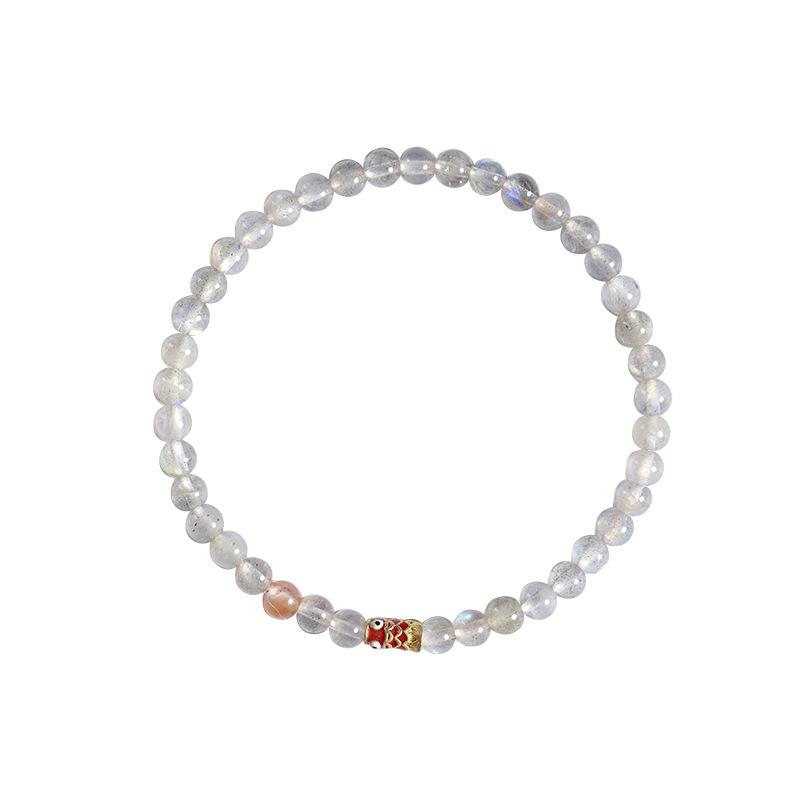 Handgefertigtes Mondstein-Emaille-Koi-Fisch-Armband für akademischen Erfolg, Weißes Mondlicht Damen-Leichtluxus-Feinarmband, Nischen-Leichtluxus-Armband