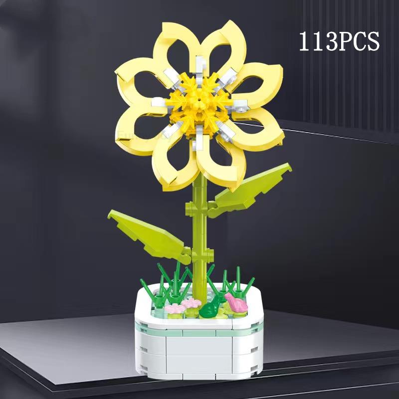 Kalıcı Buket Lale Çiçeği Yapı Taşı 3D Model Ev Dekorasyonu Bitki Saksıda Montaj Tuğlaları Sevgililer Günü Çocuk Hediyeleri