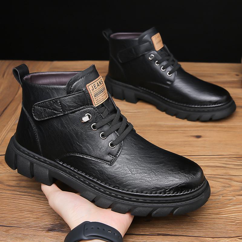Men's Leather Boots New Fashion 2024 Autumn Winter Trend British Style Mature Short Boots Walking Workwear Shoes Luxury