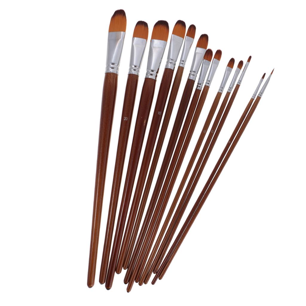 13 Pieces Artists Paint Brushes Set Wooden Handle Nylon Hair