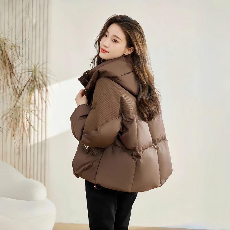 Women Winter Short Hooded Cotton Coat Thick Warm Loose Fit Puffer Jacket for Petite Casual Outerwear