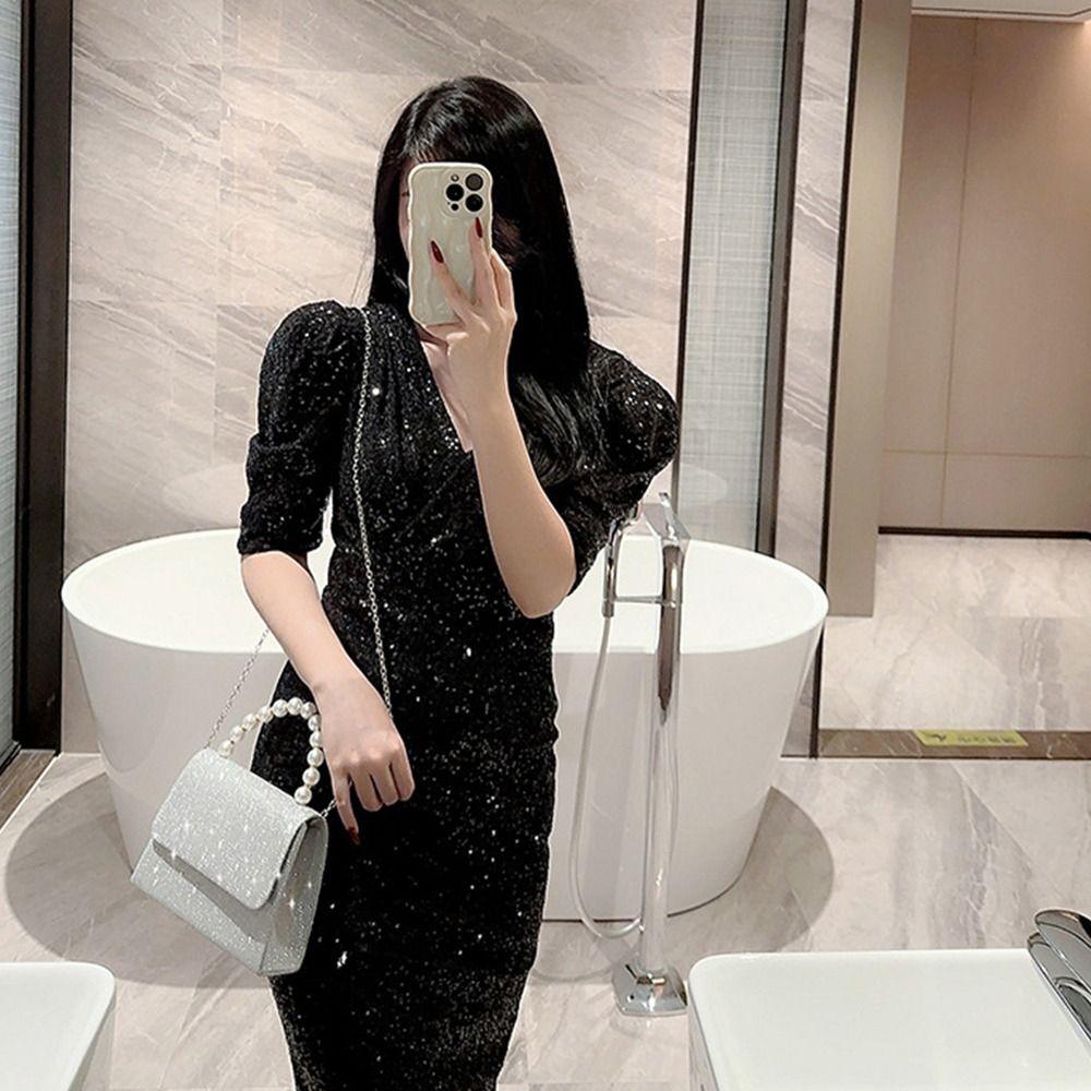 Fine Shiny Sheet Square Banquet Handbag Pearl Handle Wallet Women'S Crossbody Bag Socialite Cheongsam Accessories New