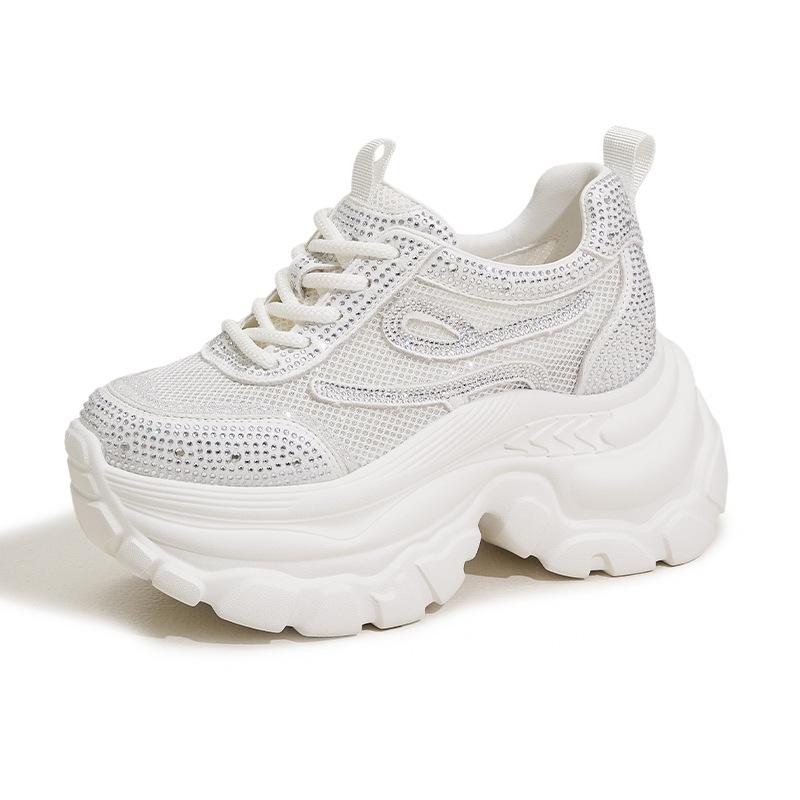 Platform Dad Shoes Women's 2025 Spring and Summer New Korean Version Rhinestone Versatile Casual Shoes Inner Height Increase Women's Shoes Breathab