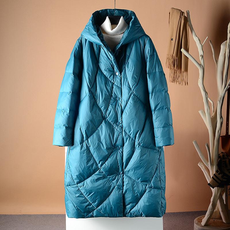 Down jacket women's winter new hooded long over the knee loose version retro ethnic style light luxury warm tide