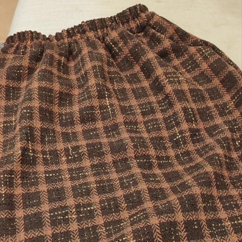 Vintage Karierte Midi-Röcke Damen Baggy High Waist A-Linie Dicker Französischer Stil Taschen Mujer Unterteile Mode Elegant