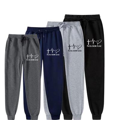 Estampa Padrão Fé Esperança Amor Novo Estilo de Estampa Calças Fitness para Corrida Lenta Calças Casuais Confortáveis Calças Estilo Cordão Calças de Inverno
