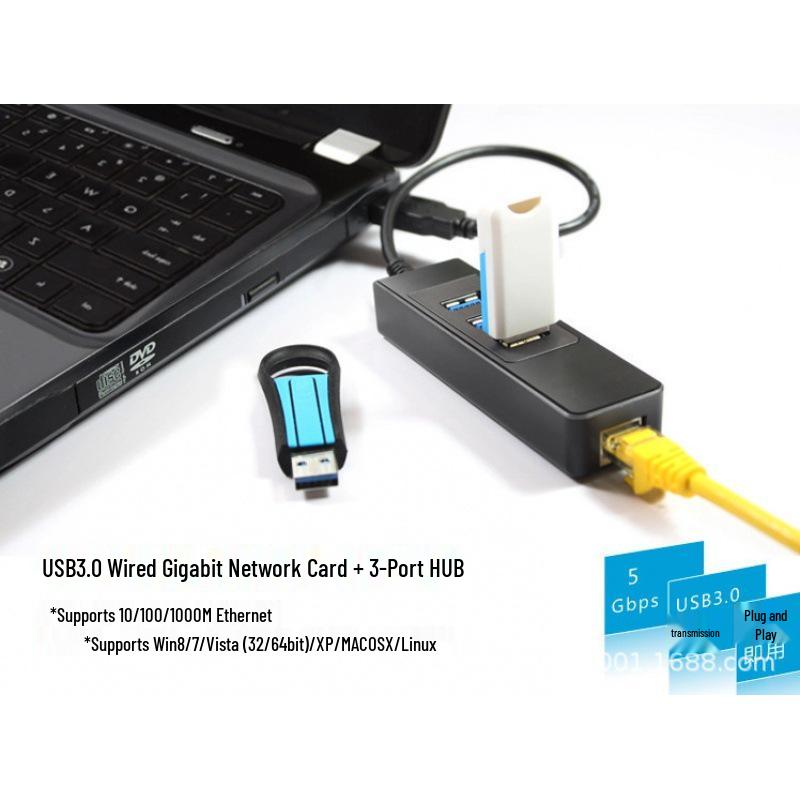 Type-C to RJ45 Gigabit Ethernet USB 3.0 Hub Splitter for Digital Accessories
