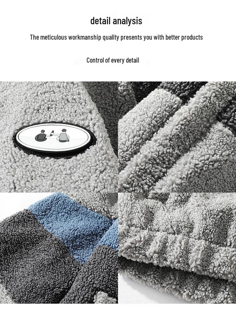 Men's Trendy Lamb Wool Jacket: Autumn/Winter Stand-Up Collar, Color Block Design, Unisex Fleece Coat