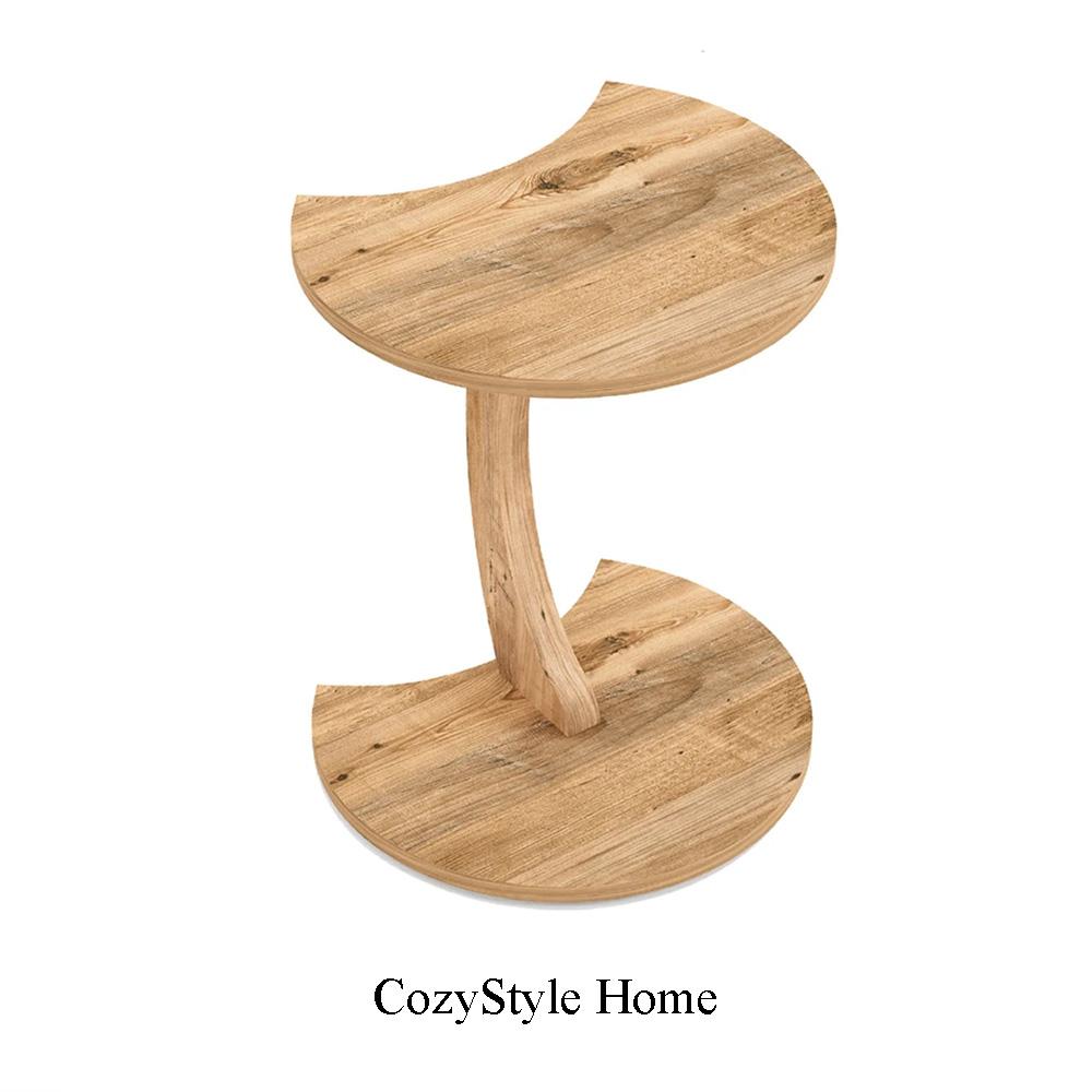 Kávový stolek ve tvaru C, Pojízdný boční stolek, Dekor Atlantic Pine, Pojízdný stolek k pohovce z dřevotřísky, Noční stolek