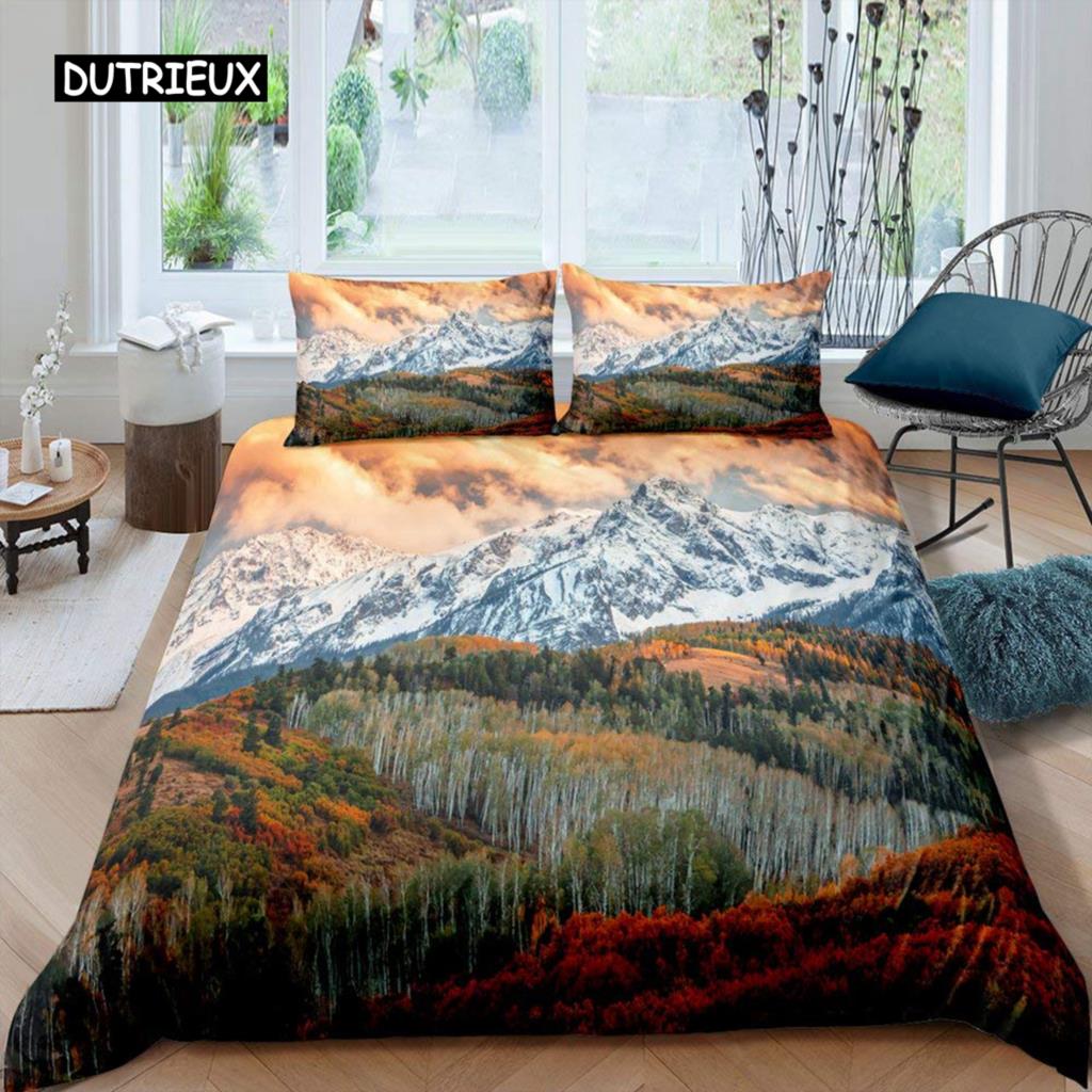 Snow Mountain Duvet Cover Set Sea Waves Bedding Set Sea Landscape King Size Comforter Cover Nature Scenery Polyester Quilt Cover