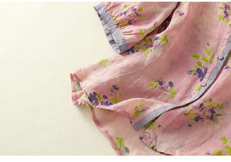 Chemise Casual Lâche Artistique Rétro à Manches Cinq-Quarts pour Femme 2025
