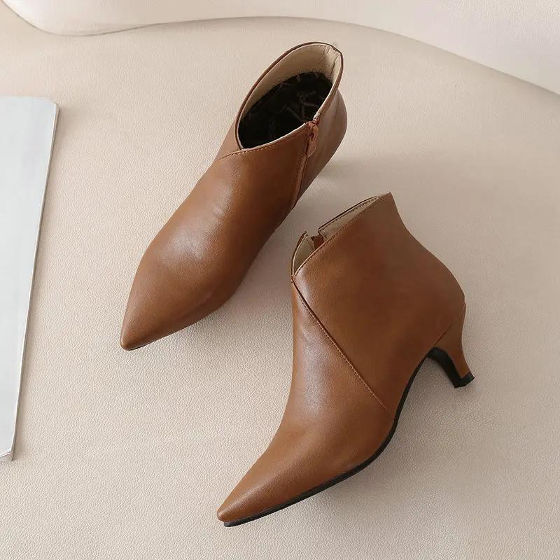 Fashion 2024 Spring Women Single Boots High Heels Dress Shoes Pointed Toe Boots Black Brown Woman Sexy Ankle Boots