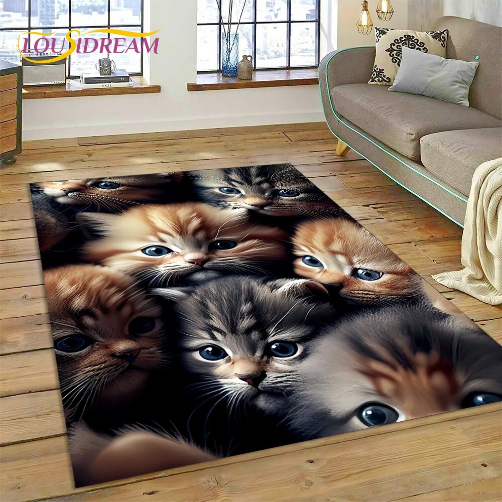 3D Persian Cat,Cute Calico Cat,Ragdoll Cartoon Rug Carpet for Living Room Bedroom Home Decor,Non-slip for Sofa  Doormat Gift Kid