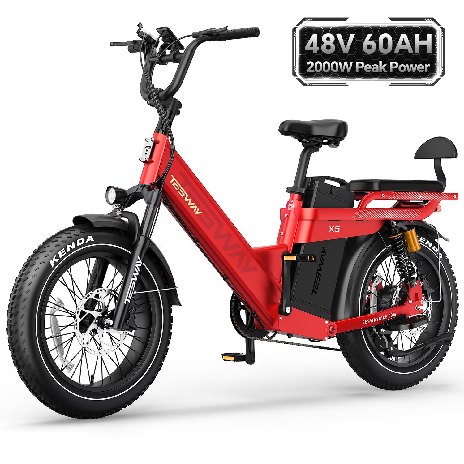 Ebike Big Save Red Tesway X5 Pro Electric Bike, Peak 2000W Motor, 52V 60Ah Battery, Range 300Km, 20*4.0'' Tires, 7 Speed, Color Display