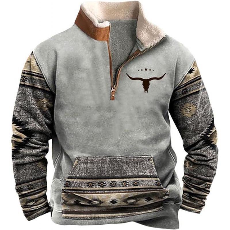 Męska bluza z kapturem i futrzanym kołnierzem, z nadrukiem 3D - Europejski i Amerykański Styl Jesień/Zima