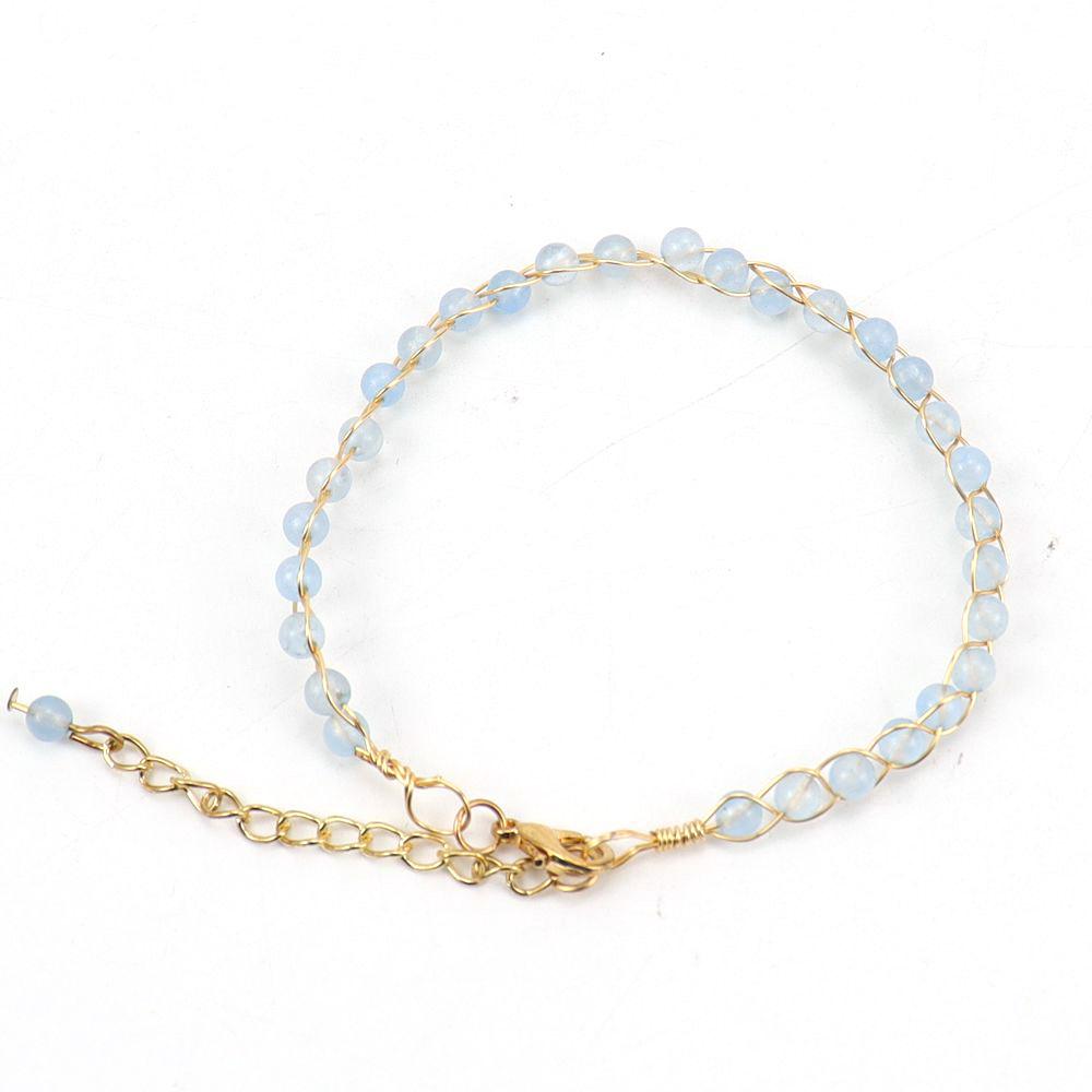 Personalized Handmade Gold Wrapped Agate Bead Crystal Bracelet Women'S Adjustable B75